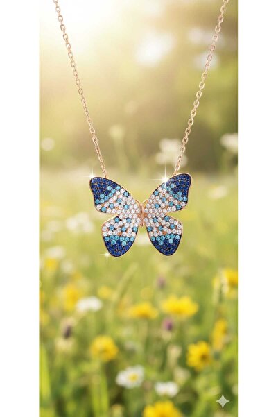 Papatya Silver 925 Ayar Mix Taşlı Gümüş Kelebek Kolye