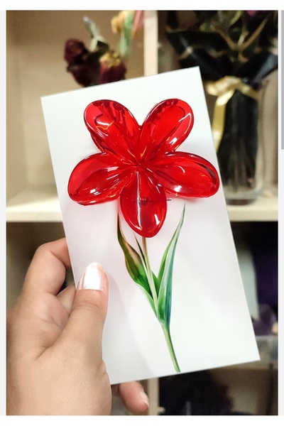 Monalisa Kadın Kırmızı Transparan Lotus Mandal Toka 1 Adet