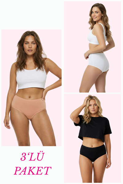 Newlilla 1018 Women's Classic Cut Cotton Plain Bato Panties 3-Pack