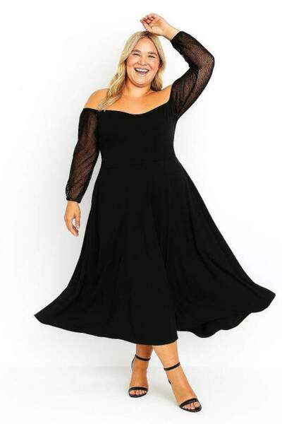 angelino butik Kayık Yaka Prenses Öpücük Yaka Carmen Abiye Elbise ND609