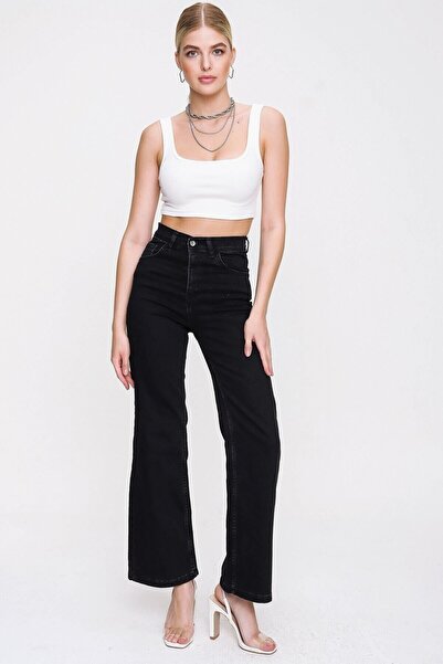 DRC trend Cendy Women - بنطلون بالازو من قماش الدنيم الليكرا الأسود الفضفاض ا...