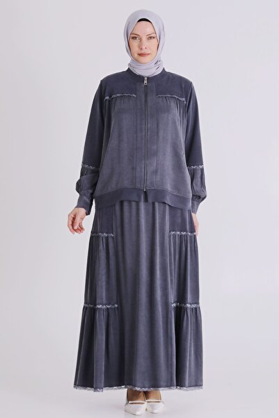 behrem Büyük Beden Tesettür Etekli Takım 38002 Lacivert