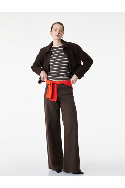 Koton Pantaloni din denim din bumbac cu talie joasă croială largă - Loose str...