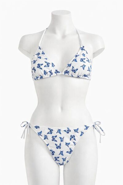 VAJESTO Women's White Butterfly Detail Lycra Side Tie Halter Neck Stylish Dra...