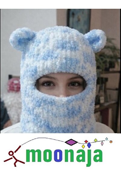 moonaja Puffy El Örgü Wegh Şapka Balaclava Handmade Kar ve Kayak Maskesi Kula...