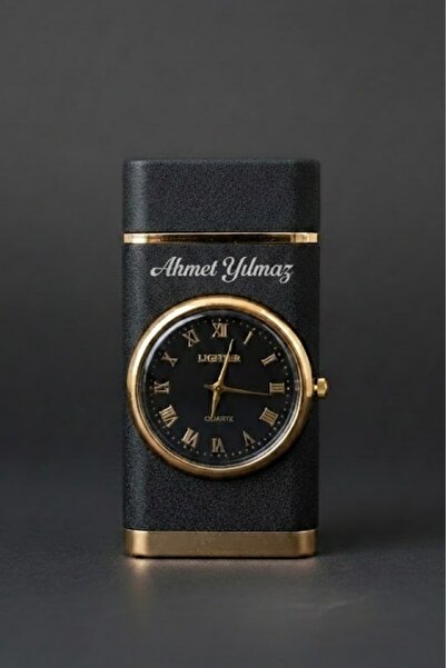 Mio Life Yılbaşı Hediyesi Kişiye Özel Lüks Saatli Pürmüzlü Gazlı Çakmak Siyah