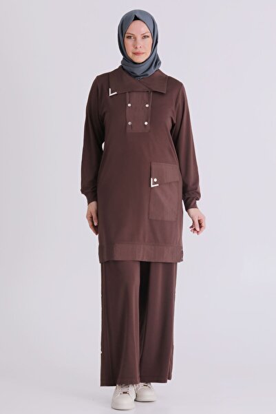 behrem Plus Size Hijab Pantsuit 35143 Brown