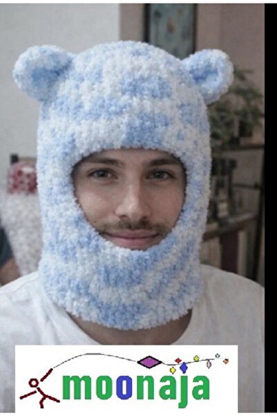 moonaja Puffy El Örgü Wegh Şapka Balaclava Handmade Kar ve Kayak Maskesi Kula...