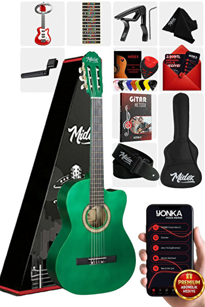 Midex CG-395GRN Yeşil Renk Kesik Klasik Gitar 4/4 Yetişkin Boy Sap Ayarlı Ful...