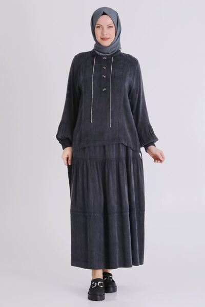 behrem Büyük Beden Tesettür Etekli Takım 38003 Siyah