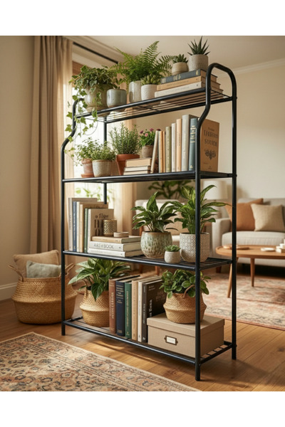 ARVİONHOME Modern Siyah 4 Katlı Metal Çiçeklik Standı: Çok Amaçlı Mutfak,Kita...