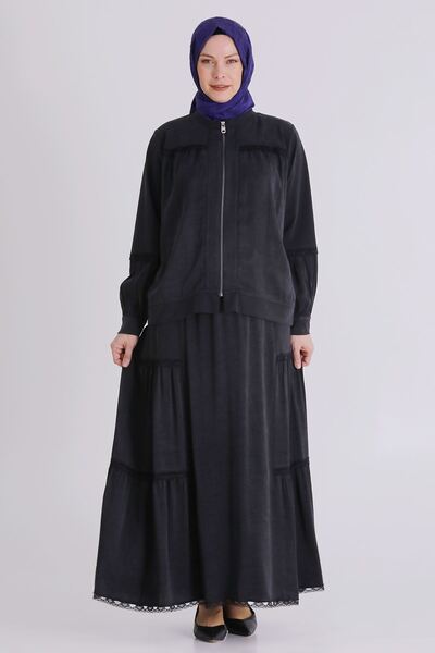 behrem Büyük Beden Tesettür Etekli Takım 38002 Siyah