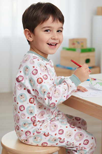 bebegen Unisex Green Piped Giraffe Patterned Sleeping Bag