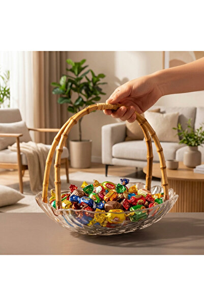 FAIR HOME Bambu Kulplu Dikdörtgen Cam Büyük Boy Sepet - Sunumluk - Meyvelik