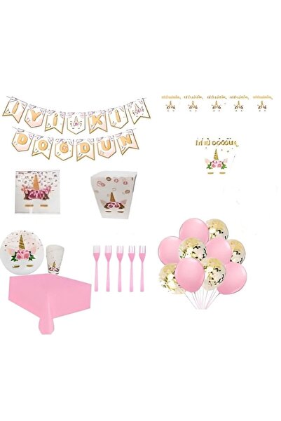 DÜVENCİ TİCARET Çiçekli Unicorn Unicorn Set 16 Kişilik