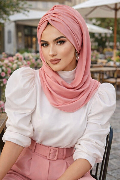 Aişe tesettür Gülpembe Büzgülü Hazır Şal