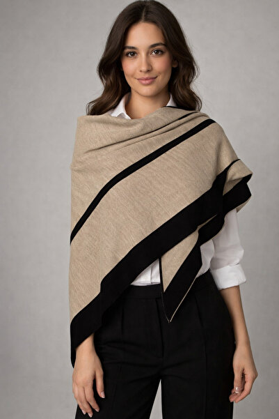 Sebir Moda Ριγέ δίχρωμο τριγωνικό πλεκτό σάλι