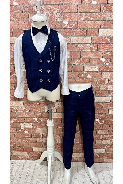 HAYTA Set Cămașă Costum Vestă Copii Indigo În carouri Lupen