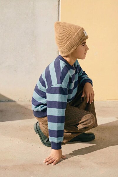 Cigit Смугастий трикотажний світшот 2-12 років м'ятно-синій