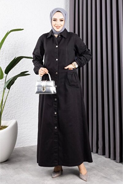 HİJABAYA Torba Cepli Metal Düğmeli Uzun Kot Kap