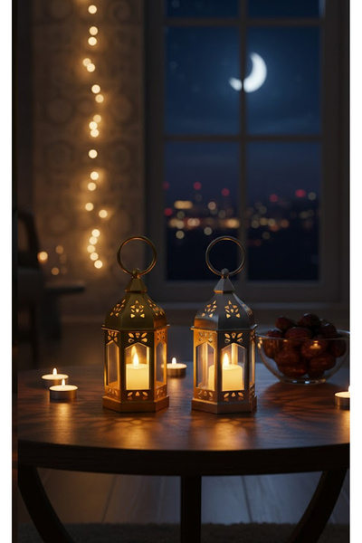 co arma طقم 2 فوانيس رمضان , ذهبي وفضي صغيره الحجم بلاستيك , سداسي الشكل بارت...