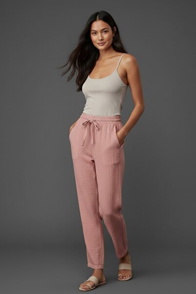 HAKKE Ψηλόμεσο υφαντό παντελόνι από μουσελίνα 100% βαμβάκι