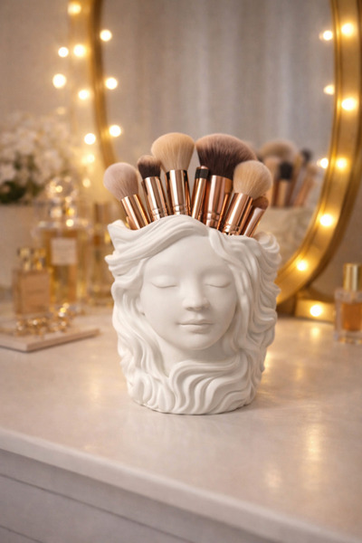 Homesinti El işi Dekoratif Kadın Figürlü Kalemlik Makyaj Fırçası 9cm Organize...