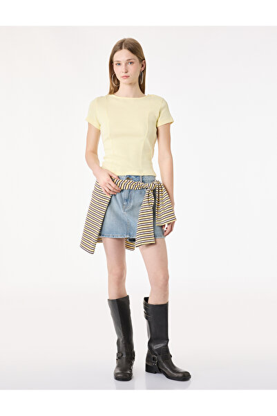 Koton Tricou din bumbac cu mânecă scurtă, cu decolteu rotund și detalii tip c...