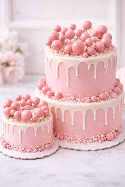 Adana Pasta Malzemeleri ERT-TOP-104 PEMBE PASTA ÜSTÜ DEKORASYON TOPLARI 20 ADET