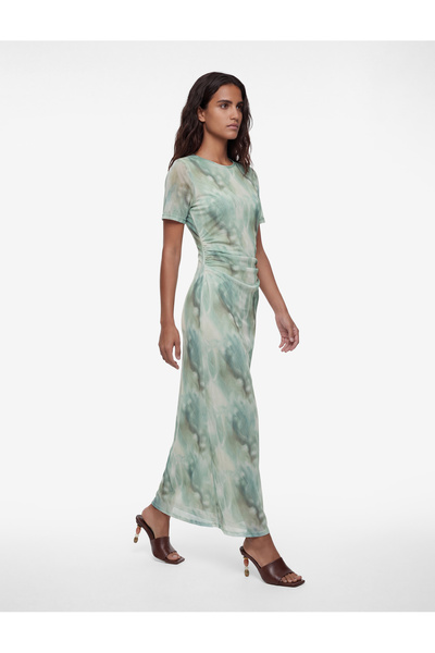 Koton Short Sleeve Crew Neck Midi Length Patterned Pencil Tulle Dress