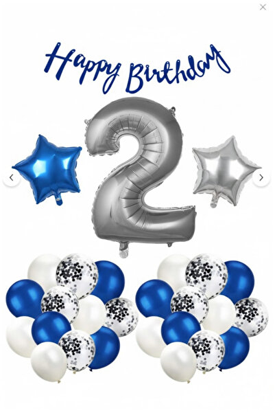Işıltı Balon Dükkanı 2 Yaş Mavi Beyaz Doğum Günü Balon Seti – Happy Birthday ...