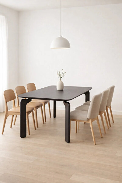 MARIA HOMES طاولة طعام عصرية - ١٥٠×٩٠×٧٥ سم | طاولة أنيقة بسطح خشبي وأرجل منح...