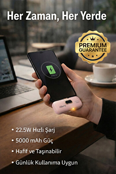 4 Berry DX268Y Pembe Powerbank – 5.000 mAh, 22.5 W Lightning Hızlı Şarj