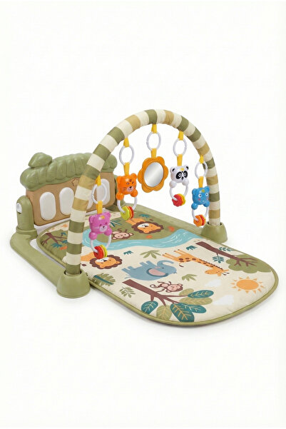 PAPAYA Oyun Halısı Aynalı Çıngıraklı Işıklı Müzikli Yeşil Orman Hayvanları Ço...