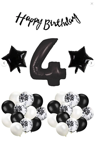 Işıltı Balon Dükkanı 1 Year Old Black and White Birthday Balloon Set – Happy ...