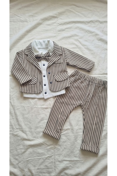 mini pakel organics Bebek Takım Elbise Çizgili Takım