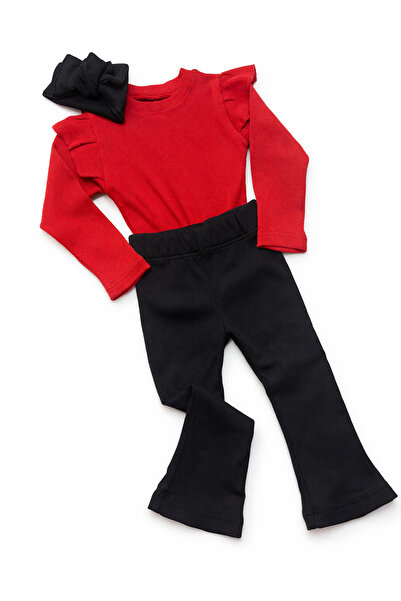 özge başaran Girl's 3-Piece Set: Red Badi, Black Spanish Leggings and Bandana...