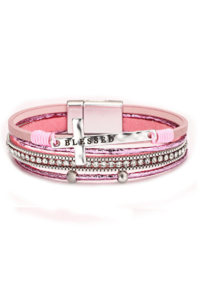 OEM Γυναικείο βραχιόλι από Δερμάτινο με κρυστάλλους και "ευλογημένο" μενταγιό...