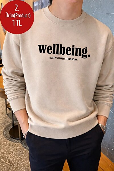 COMBİNE MİCHAİL Ανδρικό μπεζ φούτερ με στάμπα με θέμα την ευεξία