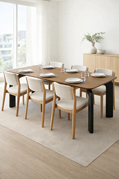 MARIA HOMES طاولة طعام عصرية بنية اللون - ١٥٠×٩٠×٧٦ سم | طاولة أنيقة بسطح خشب...