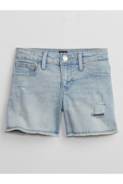GAP Kız Çocuk Açık Mavi Mid Rise Midi Denim Şort