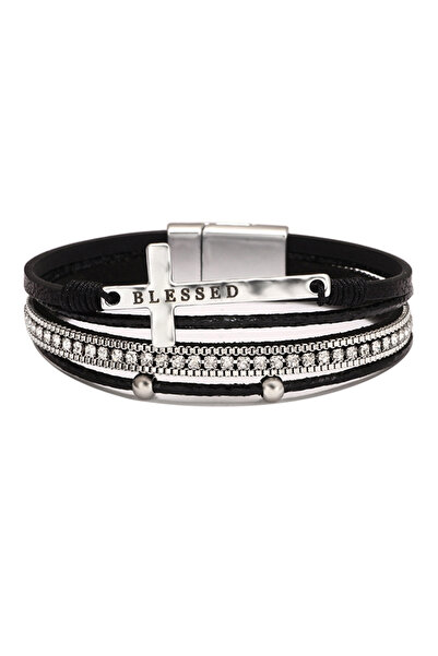 OEM Γυναικείο βραχιόλι από Δερμάτινο με κρυστάλλους και "ευλογημένο" μενταγιό...
