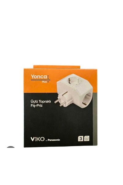 VİKO Üçlü Golyat Yonca Topraklı Fiş Priz Beyaz Plus
