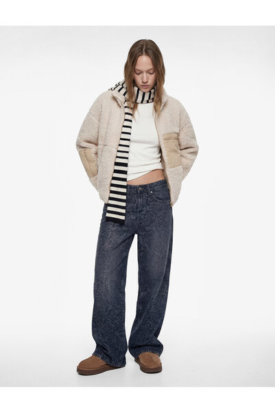 Koton Uzun Kollu Fermuarlı Cep Detaylı Oversize Peluş Ceket