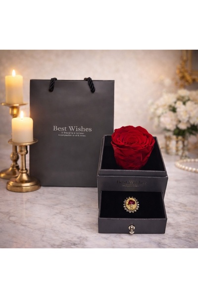 velve Trandafir criogenat in cutiuta cu sertar si brosa, rosu, rosu negru