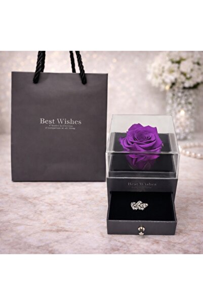 velve Trandafir criogenat in cutiuta cu sertar si brosa, mov, mov aprins