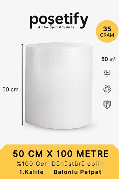 POŞETİFY 50 cm x 100 m Balonlu Naylon Patpat | 1. sınıf | 3 Katlı | 50 m2 | 3...