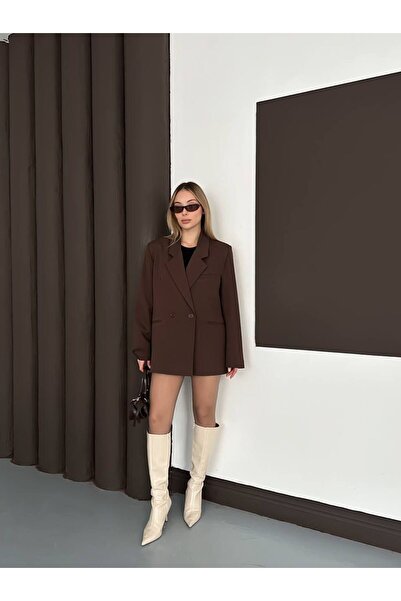 modazoom Kadın Kahverengi Basic Blazer Ceket