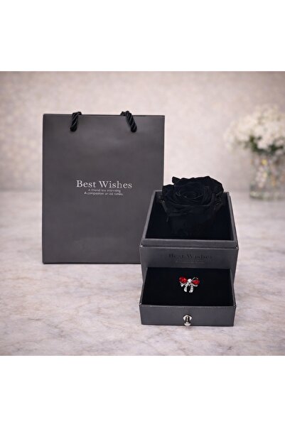 velve Trandafir criogenat in cutiuta cu sertar si brosa, negru, Negru