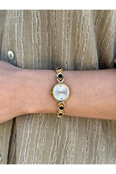 RA By Melisa Beyaz Kadran Siyah Taşlı Oval Saat